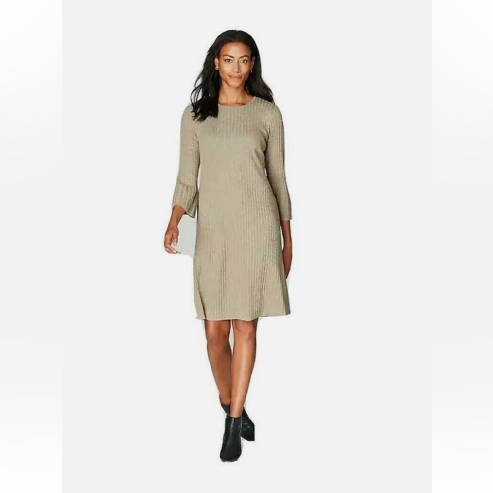 Christian Siriano for J Jill Shimmering Tan Gold Ribbed Sweater Dress